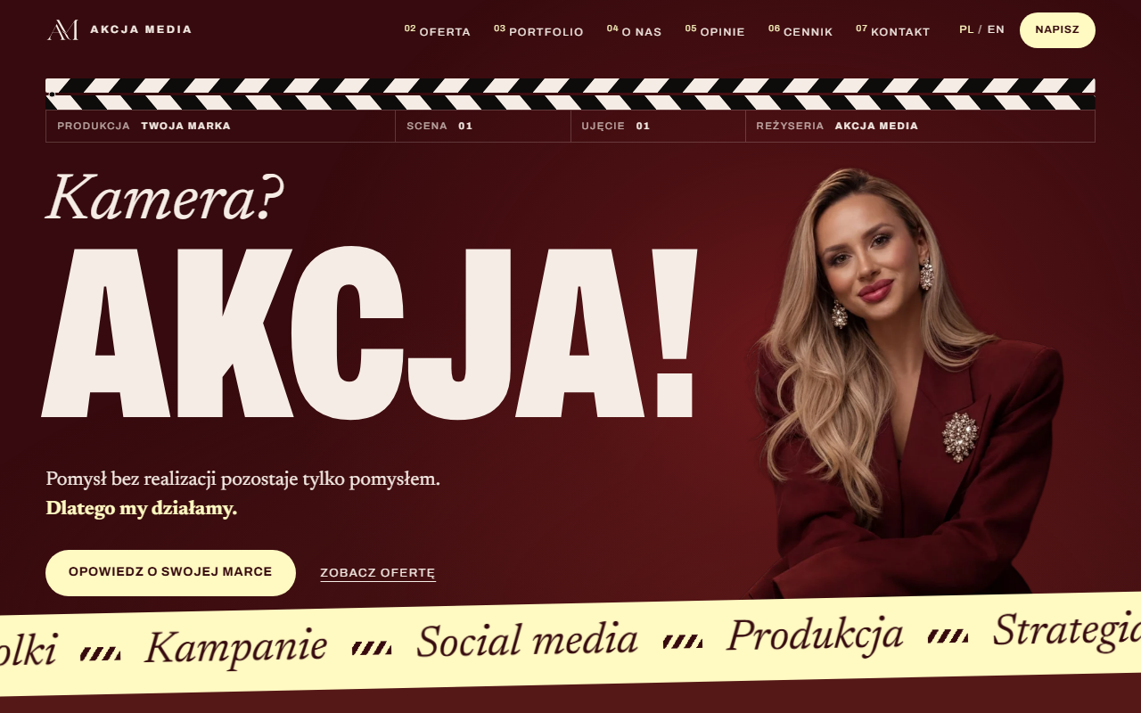 Strona główna akcjamedia.pl na ekranie komputera